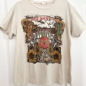 Altar’d State Graphic T-Shirt-Vintage Love Festival 1973 Sunflowers & Skeletons